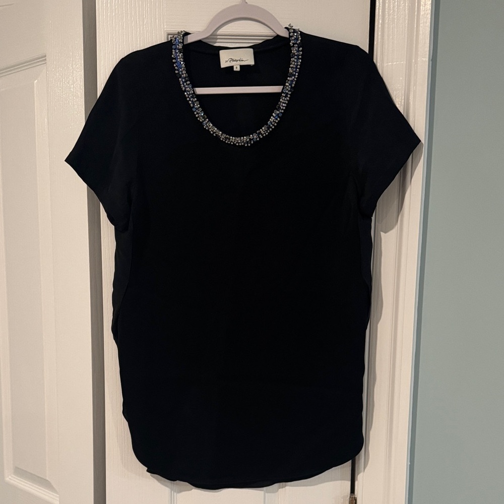 3.1 Phillip Lim Elegant Black Top with Beaded Neckline
